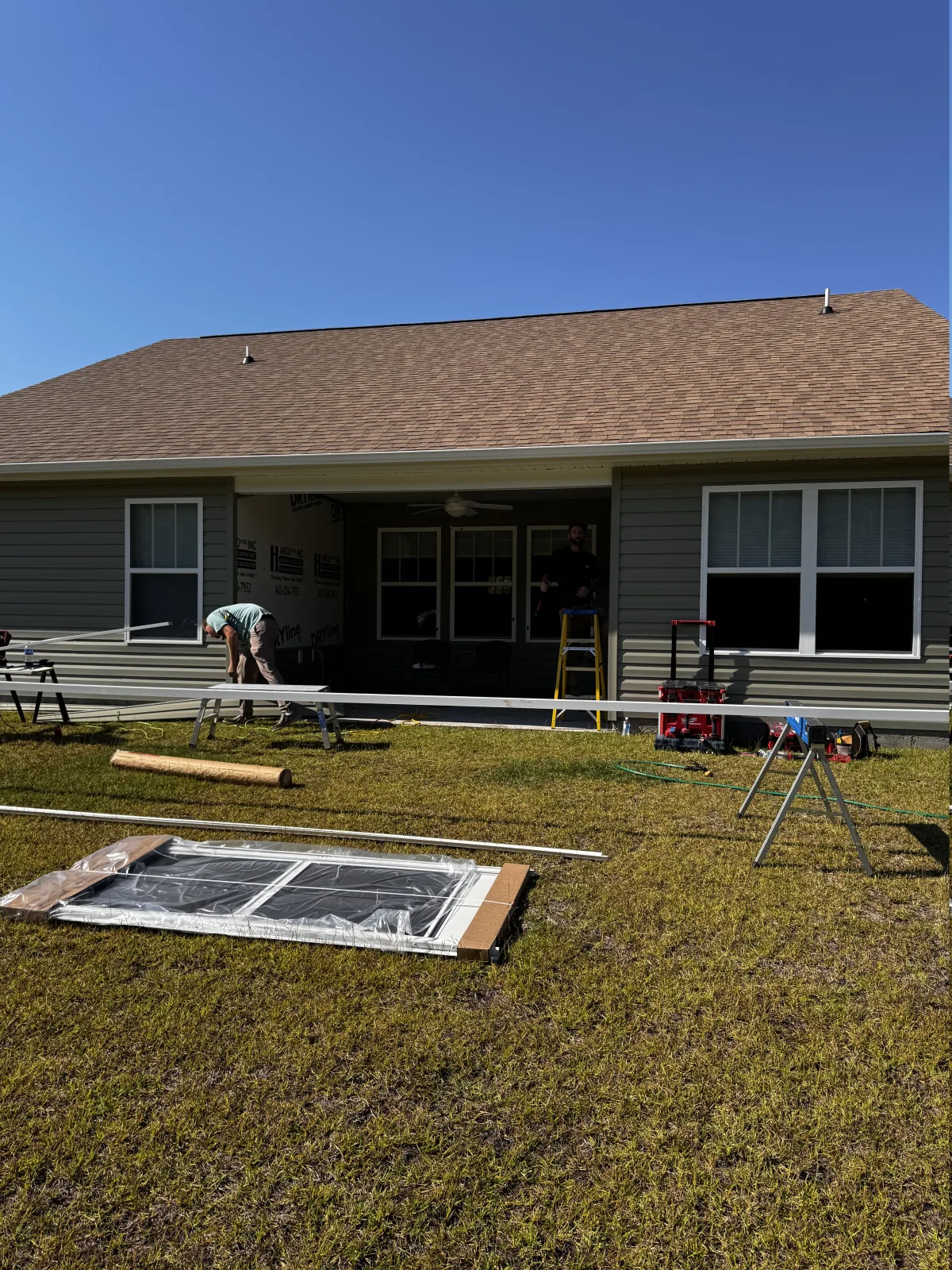 Open covered patio prepared for a new screened porch enclosure