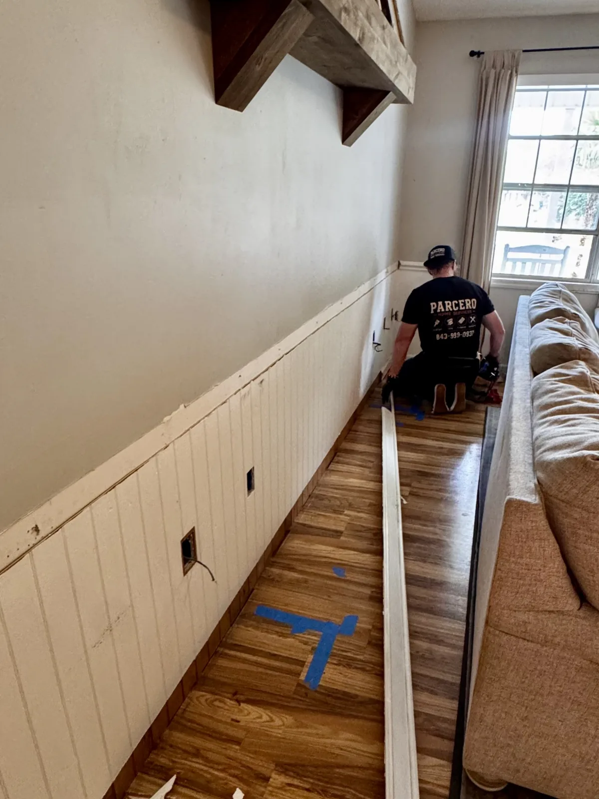 Interior trim and panel molding being removed during project preparation