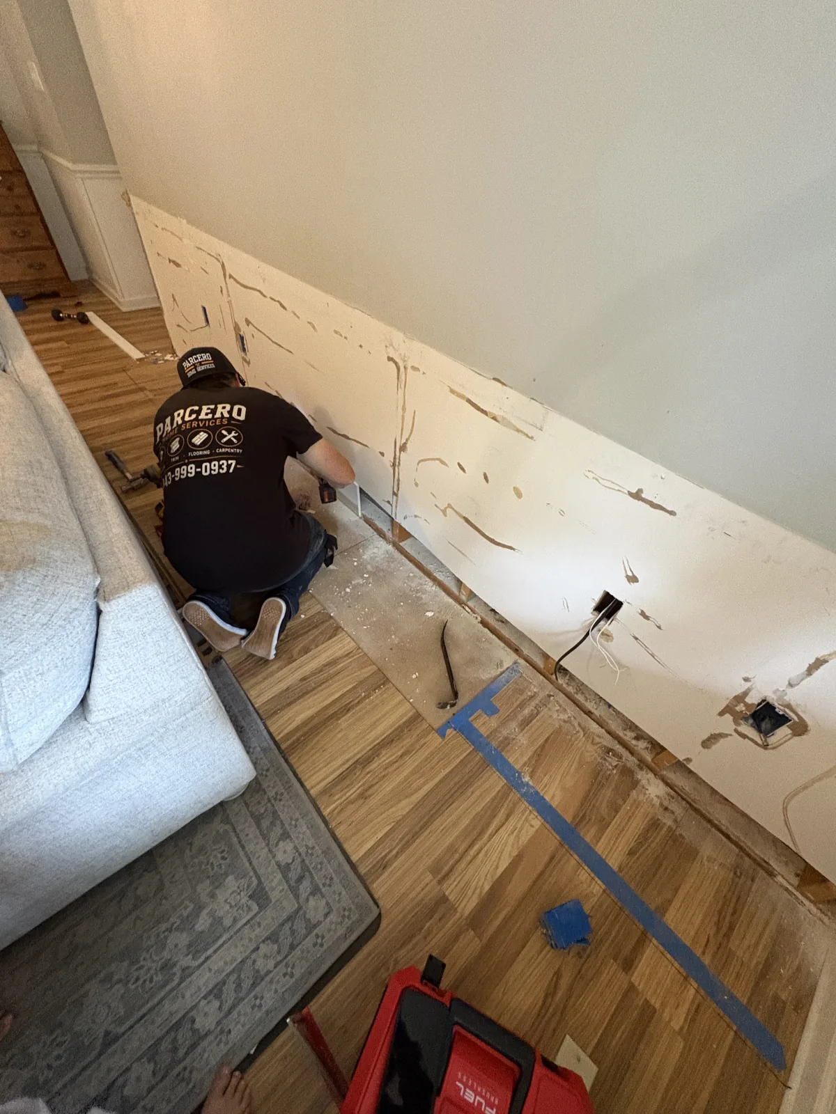 Selective lower wall removal and preparation for an interior repair